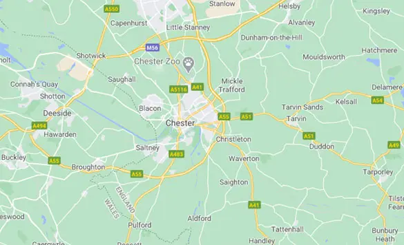 Map of the WD Drain Services Chester coverage area